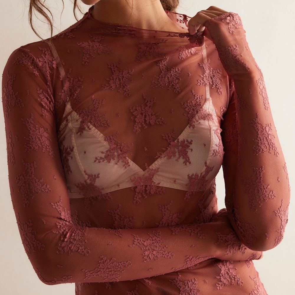 NWOT Free People Intimately Lady Luxe Sheer Lace Layering Top in Oh Bloom
